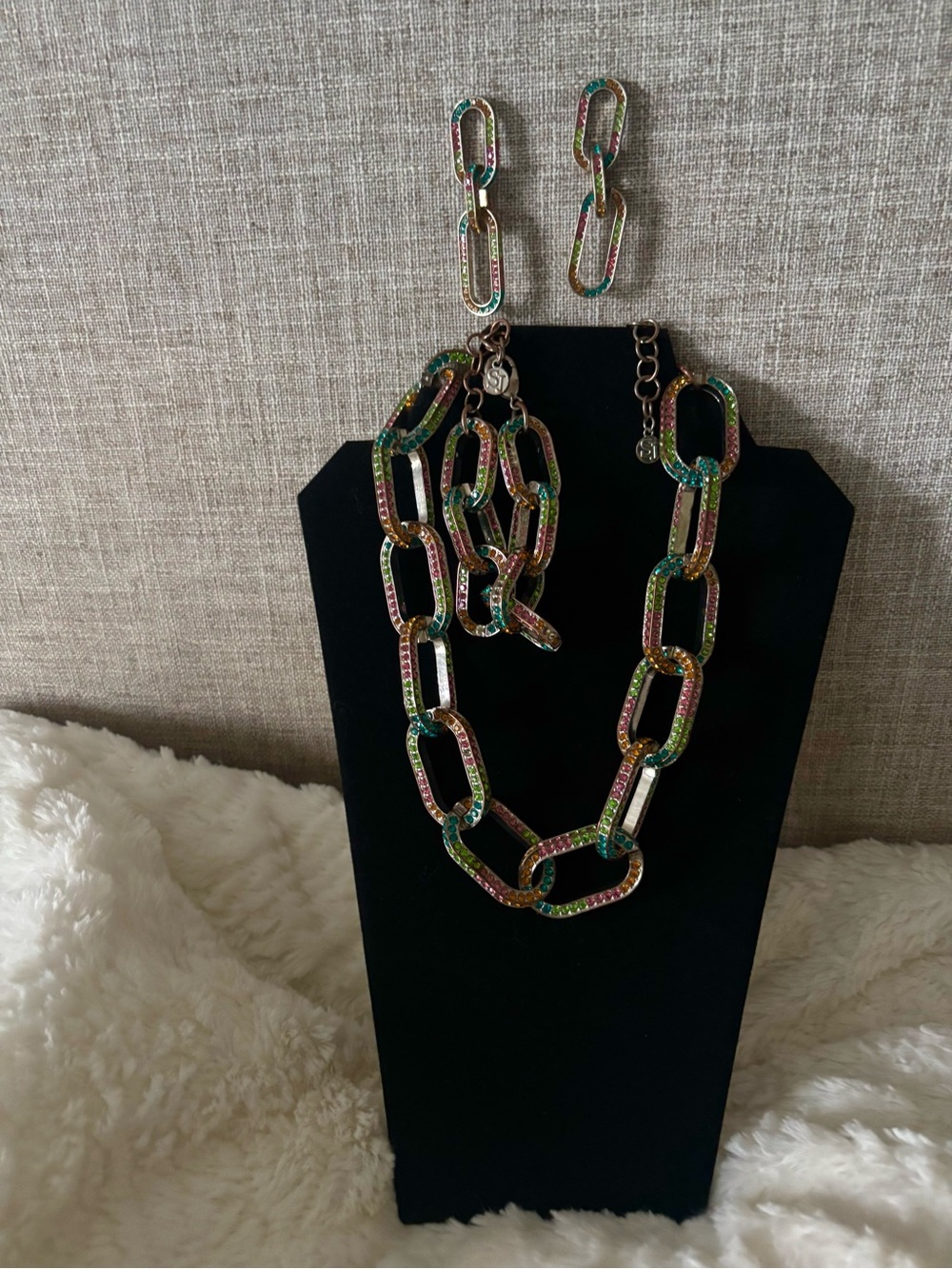 Sassy Jones Kerri Rainbow Crystal Necklace, Bracelet, Earrings -Green,Pink,Blue